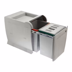 Poubelle coulissante 2 seaux contenance 36L (2x18L). Contenance : 36 L Décor : Gris Hauteur : 440 mm Largeur : 350 mm Matéria ...