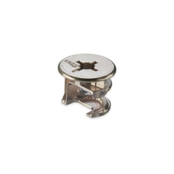 Excentrique ø15 avec colerette - Matériau : Zamac - Collerette : 17 mm - Entraxe : 11,5 mm - Pour panneau d'épaisseur : 19 mm - Décor : Nickelé