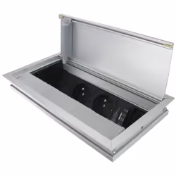 Armature aluminium décor anodisé argent. Borne interne noire. Capot relevable avec fermeture amortie. Passe câble avec brosse ...