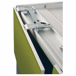 Ferrure pour l'aménagement de meubles haut posés ou suspendus. Garniture complète pour 2 vantaux comprenant : 1 mécanisme d'e ...