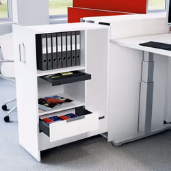 Solution de rangement coulissante et innovante pour le bureau. Il permet d'accéder facilement au contenu du meuble, de part e ...