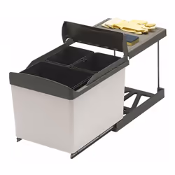 Poubelles sélectives 1 x 16L et 2 x 7,5L. Sur coulisses à billes sortie ¾. Poubelle à sortie manuelle ou automatique avec rel ...