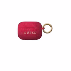 Etui Silicone - GUESS - Airpods Pro - Rose Fushia - Logo Doré - Mousqueton Inclus