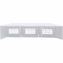 Tente de réception"Carolina" en polyéthylène - 3 x 9 m - Hauteur : 2.5 m - 5 parois latérales - Coloris Blanc - Toile impermé ...