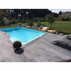 Habitat Et Jardin Lot De 40 Margelles Droites 60 X 33 Cm + 4 Margelles Angle De Piscine 45 X 45 Cm - Aspect Bois - Ton Gris