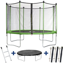 Trampoline Yoopi 2 luxe - ø 3.65 m - Avec filet + échelle + couverture + kit d'ancrage