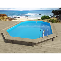 Kit piscine bois du Nord hors sol octogonale allongée - 6.57 x 4.57 x 1.31 m - Pin traité autoclave classe 4 FSC - Liner 75/1 ...
