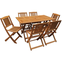 Salon de jardin bois exotique 'Hongkong' - Table pliante + 6 chaises pliantes