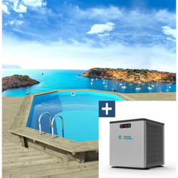 Habitat Et Jardin Piscine Bois " Miami 120  " - 4.86 X 3.36 X 1.20 M + Mini Pompe à Chaleur 3.5kw - Métal - Gris