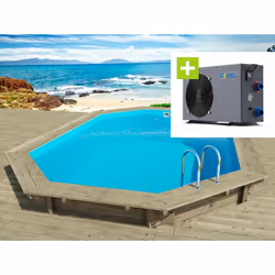 Kit piscine bois du Nord octogonale allongée - 6.57 x 4.57 x 1.31 m - Pin traité autoclave classe 4 FSC - Liner 75/100 eme - ...
