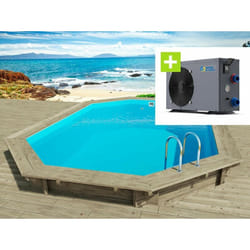 Piscine bois ' Florida 130 ' - 6.57 x 4.57 x 1.31 m + Pompe à chaleur - Puissance 6.1 kW