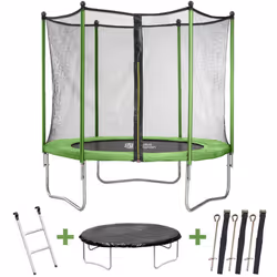 Trampoline "Yoopi" - Ø 3.05 m - filet de protection + échelle + couverture + kit d'ancrage - Coloris VertDe vrais sauts de bo ...