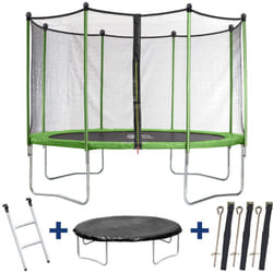 Trampoline 'Yoopi' - ø 3.65 m - Avec filet + échelle + couverture + kit d'ancrage