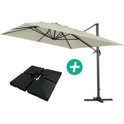 Parasol jardin déporté Alu Sun 4 - Rectangle - 3 x 4 m - Ecru - Dalles à lester incluses