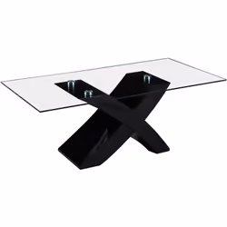 Description générale Table basse rectangulaire 'Tina' de couleur noire avec un plateau en verre et une structure en MDF, alli ...