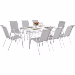 : Salon repas de jardin, structure en acier et assise en textilène - Idéal pour recevoir vos proches et vos amis autour d'un ...