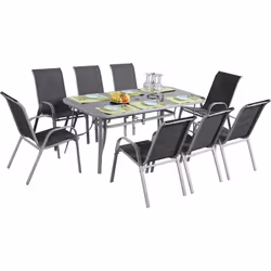 : Salon repas de jardin, structure en acier et assise en textilène - Idéal pour recevoir vos proches et vos amis autour d'un  ...