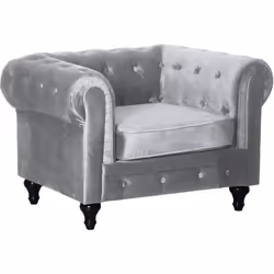 Habitat Et Jardin Fauteuil Chesterfield Velours "aliza" - 111 X 82 X 70 Cm - Gris