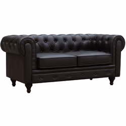 Canapé fixe "Aliza" Chesterfield - 2 places - Marron - Dimensions : 157 x 82 x 70 cm - Revêtement en PU capitonné - Design Br ...