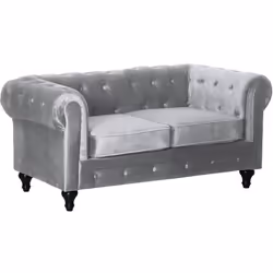Habitat Et Jardin Canapé Fixe Chesterfield Velours "aliza" - 157 X 82 X 70 Cm - 2 Places - Gris