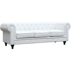 Canapé fixe Chesterfield "Aliza" - 208 x 82 x 70 cm - 3 places - Blanc