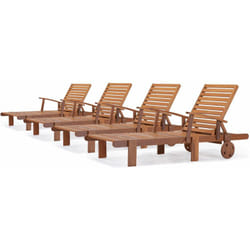 Bain de soleil pliant en bois exotique "Tokyo" - Maple - Marron clair - Lot de 4