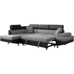 Canapé d'angle convertible 'Sophia luxe' - 265 x 190.5 x 80/91 cm - Noir / Gris - 5 places - Angle gauche