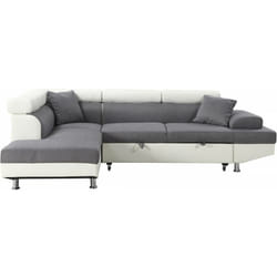 Canapé d'angle convertible 'Sophia luxe' - 265 x 190.5 x 80/91 cm - Blanc / Gris - 5 places - Angle gauche