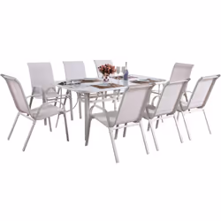 : Salon repas de jardin, structure en acier et assise en textilène - Idéal pour recevoir vos proches et vos amis autour d'un  ...