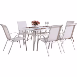: Salon repas de jardin, structure en acier et assise en textilène - Idéal pour recevoir vos proches et vos amis autour d'un  ...