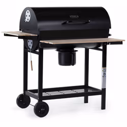Barbecue charbon de bois - 95 x 63 x 105 cm - Structure en acier - Surface de cuisson : 79 x 39 cm - Tablettes latérales - Ré ...