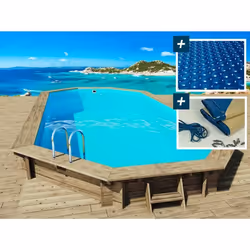 Habitat Et Jardin Piscine Bois " Ibiza 130 " - 8.57 X 4.57 X 1.31 M - Bâche à Bulles 180 µ - Bâche Hiver 280 G/m²