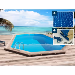 Habitat Et Jardin Piscine Bois " Sao Paulo " - 6.57 X 4.07 X 1.20 M - Bâche à Bulles  180 µ - Bâche Hiver  280 G/m² -