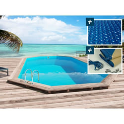 Habitat Et Jardin Piscine Bois " Sao Paulo " - 6.57 X 4.07 X 1.20 M - Bâche à Bulles  180 µ - Bâche Hiver  280 G/m² -