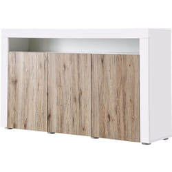 Buffet LED "Bogota" - 155 x 40 x 92 cm - Chêne / Blanc laqué