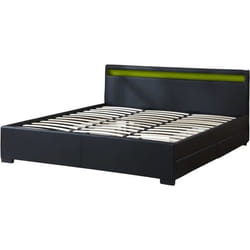 Habitat Et Jardin Lit Led Double Avec 4 Tiroirs "nico" - 180 X 200 Cm - Noir - 140 x 190 cm