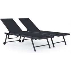 Lot de 2 bains de soleil textilène aluminium Jolia - Gris foncé / Noir
