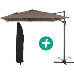Parasol jardin déporté Alu 'Sun 4' - Rectangle - 3 x 4 m + Housse de protection - Taupe