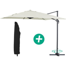 Parasol jardin déporté Alu 'Sun 3' - Carré - 3 x 3 m - Ecru + housse de protection