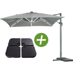 Habitat Et Jardin - Parasol jardin déporté led Alu 'Sun 3 Luxe' - Carré - 3 x 3 m - Coloris gris - Dalles lestées incluses