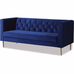 Habitat Et Jardin Canapé Fixe En Velours "bruce" - 196 X 76 X 82 Cm - 3 Places - Bleu Foncé