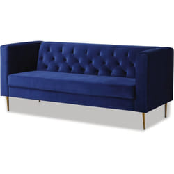 Habitat Et Jardin Canapé Fixe En Velours "bruce" - 196 X 76 X 82 Cm - 3 Places - Bleu Foncé