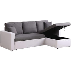 Canapé d'angle convertible/ réversible avec coffre "Alain" - 221 x 145 x 85 cm - 3 places - Gris / Blanc