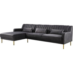 Habitat Et Jardin Canapé D'angle En Velours "oliver" - 275 X 161 X 81 Cm - 5 Places - Gris - Angle Gauche
