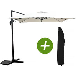 Parasol jardin déporté 'Soleil' - Carré - 2.5 x 2.5 m - Ecru + Housse de protection