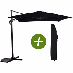 Habitat Et Jardin Parasol Jardin Déporté "soleil" - Carré - 2.5 X 2.5 M - Noir + Housse De Protection