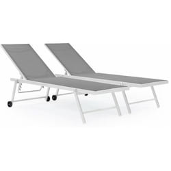 Habitat Et Jardin - Lot de 2 bains de soleil textilène aluminium 'Jolia' - Gris / Blanc