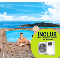 Habitat Et Jardin Piscine Bois " Rio 120" - 5.60 X 3.70 X 1.24 M +  Pompe à Chaleur - Puissance 6.1 Kw