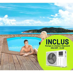 Habitat Et Jardin Piscine Bois " Rio 120" - 5.60 X 3.70 X 1.24 M +  Pompe à Chaleur - Puissance 6.1 Kw