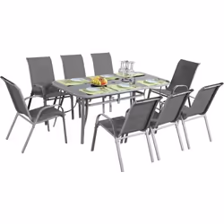 Habitat Et Jardin Salon De Jardin Textilène "cordoba + Porto" 8 Personnes Gris Clair
